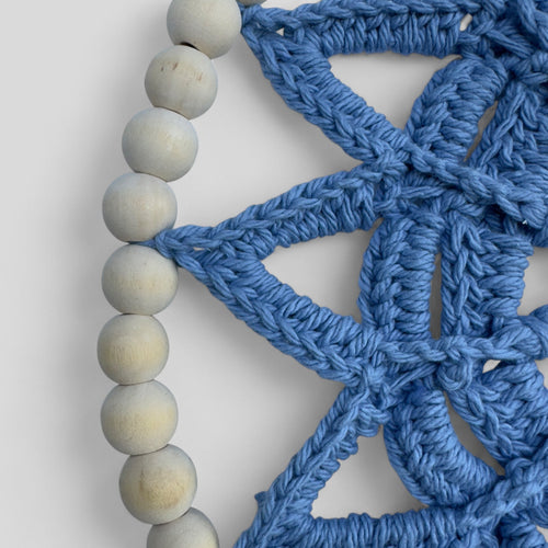 10" Handmade Wood Bead Frame Macrame Dreamcatcher - Nursery and Kid's Room Decor -- Light Blue